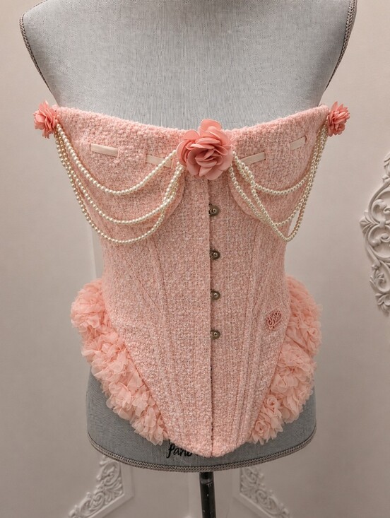Lacemade Tops - Lacemade Pink Floral Pearl-Trim Corset